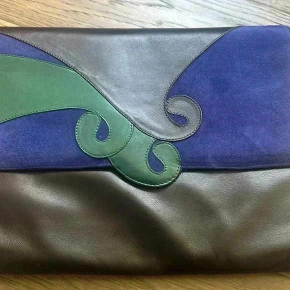 🔥NOUCHKA🔥 |  Vintage 1960’s black, blue and green leather patterned handbag - Picture 3 of 11